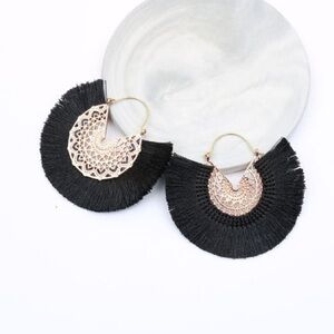 Elegant Black and Gold Fringe Earrings
